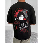 Men's Casual Cotton Blend Printed Round Neck Half Sleeve T-Shirt (Black)