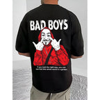 Men's Casual Cotton Blend Printed Round Neck Half Sleeve T-Shirt (Black)