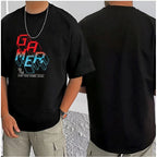 Men's Casual Cotton Blend Printed Round Neck Half Sleeve T-Shirt (Black)
