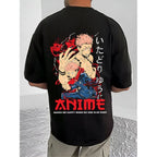 Men's Casual Cotton Blend Printed Round Neck Half Sleeve T-Shirt (Black)