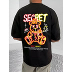 Men's Casual Cotton Blend Printed Round Neck Half Sleeve T-Shirt (Black)