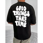 Men's Casual Cotton Blend Printed Round Neck Half Sleeve T-Shirt (Black)