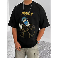 Men's Casual Cotton Blend Printed Round Neck Half Sleeve T-Shirt (Black)