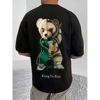 Men's Casual Cotton Blend Printed Round Neck Half Sleeve T-Shirt (Black)