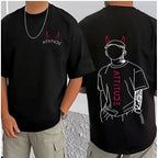 Men's Casual Cotton Blend Printed Round Neck Half Sleeve T-Shirt (Black)