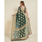 Women's Soft Organza Silk Weaving Design Saree With Unstitched Blouse 5.5Mtr (Green)