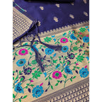 Women's Banarasi Silk Printed Unstitched Salwar Suit Material With Dupatta (Navy Blue, 3Mtrs)
