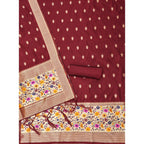 Women's Banarasi Silk Printed Unstitched Salwar Suit Material With Dupatta (Maroon, 3Mtrs)