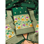 Women's Banarasi Silk Printed Unstitched Salwar Suit Material With Dupatta (Bottle Green, 3Mtrs)