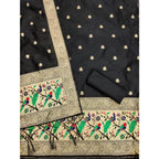 Women's Banarasi Silk Printed Unstitched Salwar Suit Material With Dupatta (Black, 3Mtrs)