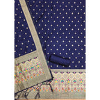 Women's Banarasi Silk Printed Unstitched Salwar Suit Material With Dupatta (Navy Blue, 3Mtrs)