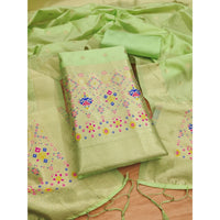 Women's Banarasi Silk Printed Unstitched Salwar Suit Material With Dupatta (Pista, 3Mtrs)