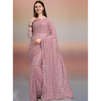 Women's Net Self Design Saree With Unstitched Blouse 5.5Mtr (Light Brown)