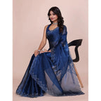 Women's Jimmy choo Embellished Bollywood Saree With Unstitched Blouse 5.5Mtr (Blue)