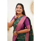 Women's Litchi silk Printed Saree With Unstitched Blouse (Green)
