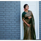Women's Litchi silk Printed Saree With Unstitched Blouse (Green)