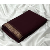 Women's Crepe Chit Pallu Solid Saree With Unstitched Blouse 5.5Mtr (Brown)