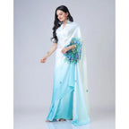 Women's Soft Crepe Silk Printed Ready To Wear Saree With Unstitched Blouse 5.5Mtr (Sky Blue)