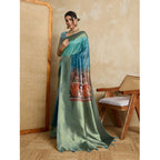 Women's Silk Printed Saree With Unstitched Blouse 5.5Mtr (Blue)