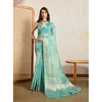 Women's Viscose Printed Saree With Unstitched Blouse 5.5Mtr (Green)