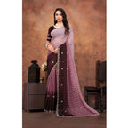 Women's Chiffon Embroidred Saree With Unstitched Blouse 5.5Mtr (Beige)