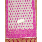 Women's Banarasi Silk Printed Unstitched Salwar Suit Material With Dupatta (Pink, 3Mtrs)