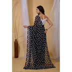 Women's Georgette Printed Saree With Unstitched Blouse 5.5Mtr (Black)
