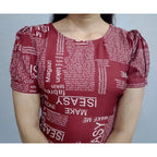 Women's Casual Crepe Half Sleeves Dress (Maroon)