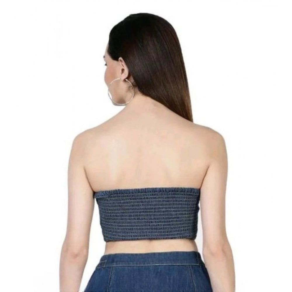 Women's Casual Denim Sleeveless Bluster Top (Blue)
