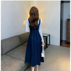 Women's Casual Denim Sleeveless Dress (Blue)