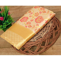 Women's Soft Lichi Silk Printed Saree With Unstitched Blouse 5.5Mtr (Gold)