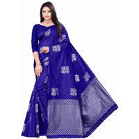 Women's Soft Lichi Silk Printed Saree With Unstitched Blouse 5.5Mtr (Royal-Blue)