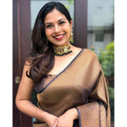 Women's Soft Lichi Silk Printed Saree With Unstitched Blouse 5.5Mtr (Black-Gold)