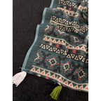 Women's Linen Cotton  Printed Saree With Unstitched Blouse 5.5Mtr (Blue)