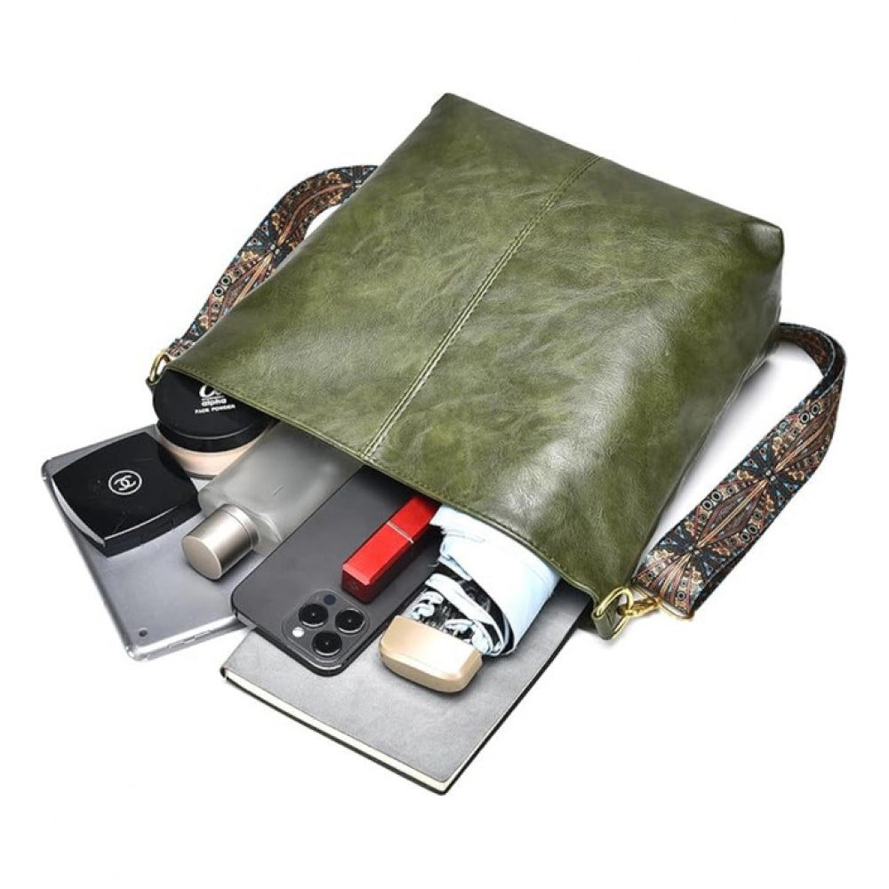 Women's PU Leather Zipper Handbag (Green)