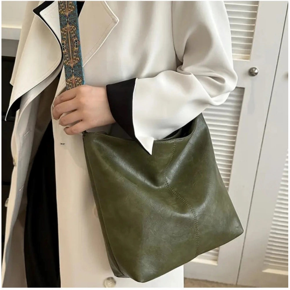 Women's PU Leather Zipper Handbag (Green)