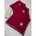 Women's Chiffon Butti Dotted Saree With Unstitched Blouse 5.5Mtr (Pink)