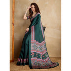 Women's Satin Crepe Printed Saree With Unstitched Blouse 5.5Mtr (Green)