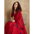 Women's Satin Crepe Printed Saree With Unstitched Blouse 5.5Mtr (Red)