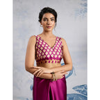Women's Satin Crepe Printed Saree With Unstitched Blouse 5.5Mtr (Purple)