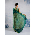 Women's Satin Crepe Printed Saree With Unstitched Blouse 5.5Mtr (Green)
