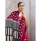 Women's Satin Crepe Printed Saree With Unstitched Blouse 5.5Mtr (Maroon)