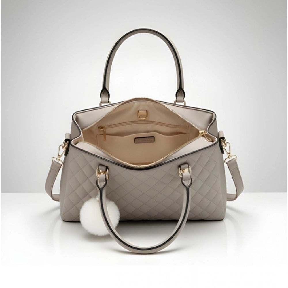 Women's PU Leather Solid Shoulder Zipper Handbag (Grey)