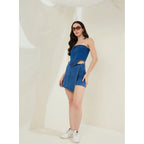 Women's Denim Lycra Solid Sleeveless Top (Blue)