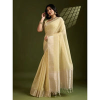 Women's Tissue Checks_With_Buttis Saree With Unstitched Blouse 5.5Mtr (Yellow)