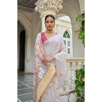 Women's Blended_Cotton Floral Weaving Pattern Saree With Unstitched Blouse 5.5Mtr (Yellow)