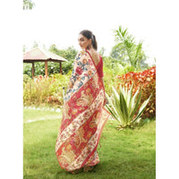 Women's Faux_Tussar Kalamkari_Print Saree With Unstitched Blouse 5.5Mtr (Red)
