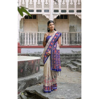 Women's Faux_Tussar Floral Jal With Patola Print Saree With Unstitched Blouse 5.5Mtr (Blue)