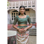 Women's Faux_Tussar Floral Jal With Patola Print Saree With Unstitched Blouse 5.5Mtr (Teal)