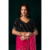 Women's Net Sequence Saree With Unstitched Blouse 5.5Mtr (Pink)